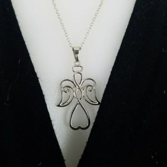 NEW Angel Drop Sterling Silver Plated Holiday Christmas Hypoallergenic Necklace - Picture 2 of 4